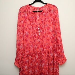 Free People Floral Long-Sleeve Button Front Dress